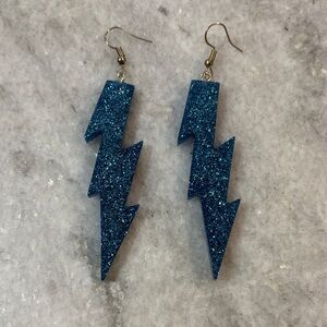 Blue Glitter Lightning Bolt Earrings